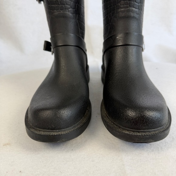 Sam Edelman Keigan Womens 8 Black Buckle Rubber Croc Embossed Rain Boots - Picture 5 of 13
